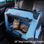 Petprsco Portable Collapsible Dog Crate, 24" Soft Dog Crate for Car Travel | Small Dog Crate Kennel 24”*17”*17” with Soft Blanket and Foldable Bowl for Large Cats & Small Dogs Indoor and Outdoor Use