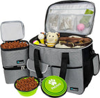 PetAmi Dog Travel Bag Organizer, Pet Travel Kit with 2 Food Containers & 2 Collapsible Dog Bowls, Pet Supplies Tote with Luggage Sleeve, Weekend Road Trip Camping Essentials, Stripe Black, Large