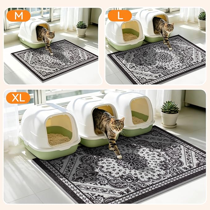 Cat Litter Mat,40"x30" High-Density PVC Cat Litters Trapping Mat, Waterproof & Non-Slip Backing, Litter Box Catcher, Soft on Kitty Paws, Easy Washable Pet Supplies Black