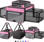 Top and 2 Sides Expandable Pet Carrier 17x11x9.5, TSA Airline Approved Small Dog Carriers for Small Dogs, Soft-Sided Cat Carrier with Self-Locking Zippers for Kitten,Rabbit, Puppy, Guinea Pig Pink