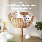 Easyego Modern Cat Tree, 45.6" Aesthetic Wood Cat Tree Tower for Large Cats, Luxury Cat Condo with Scratching Posts and Flower Platforms, Cat Furniture, White&Green