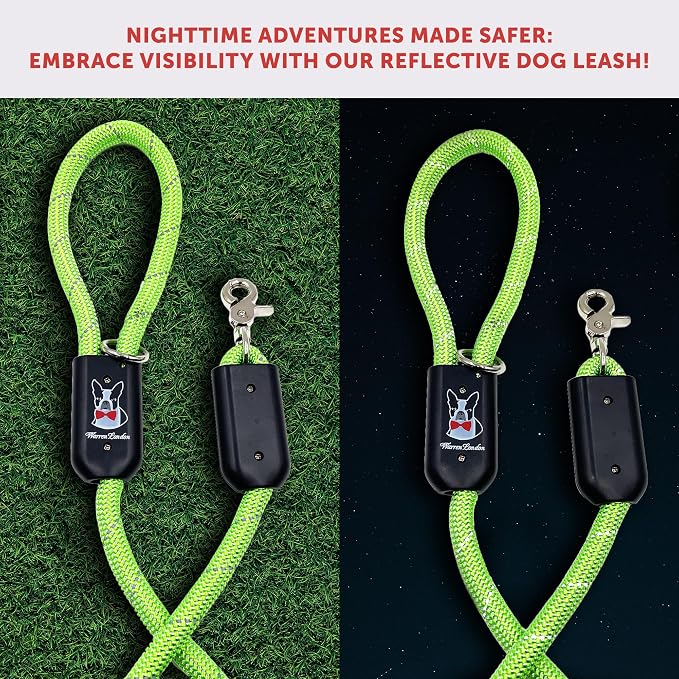 Warren London Climbing Rope Dog Leash – 5 ft Reflective Forest-Green Rope w/Comfort Grip & Locking Clip | Heavy-Duty Lead for Hiking, Camping & Daily Walks