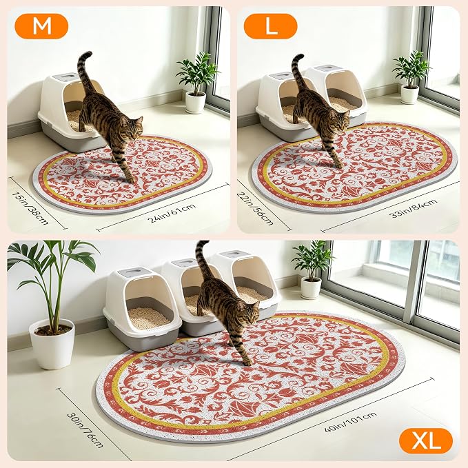 Cat Litter Mat, 33"x22" High Density PVC Litter Rug Trapping Mat, Non-Slip, Waterproof & Urine-Proof Kitty Litters Catcher Mats, Keep Floor Clean, Soft on Kitten Paws, Cat Essentials Brown