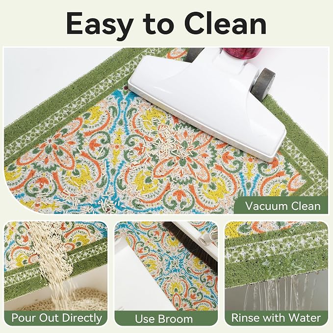 Cat Litter Mat,40"x30" High-Density PVC Cat Litters Trapping Mat, Waterproof & Non-Slip Backing, Litter Box Catcher, Soft on Kitty Paws, Easy Washable Pet Supplies Bean-Green