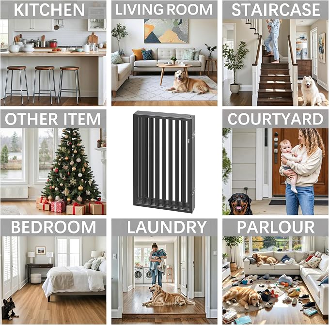 Vantas 120" x 24" Foldable Freestanding Extra Wide Dog Gate with Door,Black | Pet Gate for Stairs and Doorways, Renter Friendly No Drill, Indoor Pet Fence Extra Wide, Easy Storage, With Support Feet