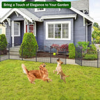 10 Panel No Dig Decorative Garden Fence with Gate 24" H x 20'L Dog Barrier | Rustproof welded steel with lock gate, deep stakes for yards, patios. Modular design contains pets, rabbits, small animals.