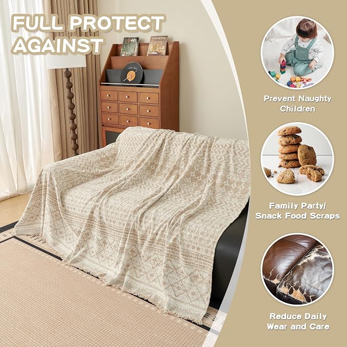Boho Couch Cover for Sectional Sofa, Chenille Loveseat Sofa Covers Washable Pet Friendly Geometric Couch Covers