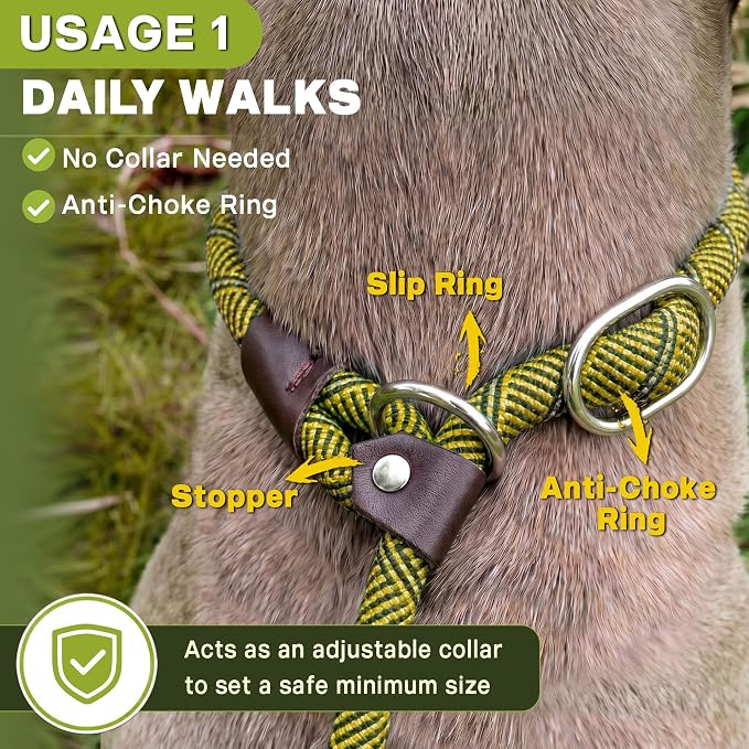 Fida Slip Leads for Dogs, 6 FT x 1/2" Dog Leash Heavy Duty Comfortable Strong Rope Lead for Large, Medium Dogs, No Pull Pet Training Leash with Highly Reflective,Yellow