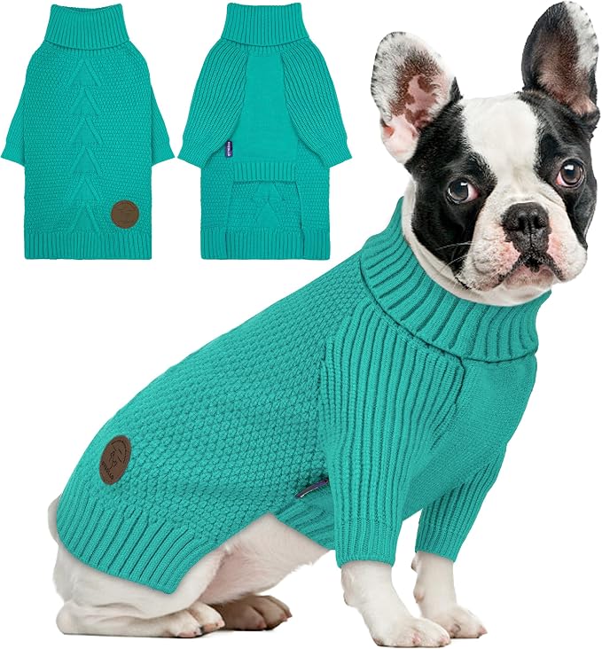 cyeollo Dog Sweater Long Sleeve Knitted Turtleneck Pullover Warm Clothes | Ultra Soft Warm Knit, Full Coverage, 4-Way Stretch for Easy Movement, Easy On & Off, Winter Daily Wear for Small Dogs
