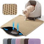Extra Large Cat Litter Mat XXL, Double Layer Honeycomb, Beige | 46x26”, Reduces Litter Tracking, Easy to Clean, Waterproof, Non-Slip, Soft on Paws, Scratch Resistant, Beige, XXL