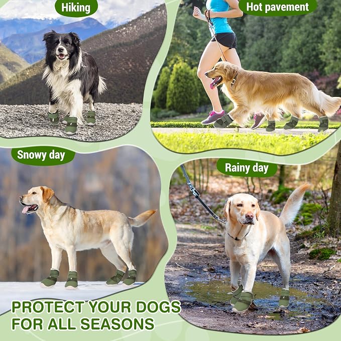DcOaGt Dog Shoes for Large Dogs, Mesh Breathable Dog Boots & Paw Protectors for Hot Pavement Summer Winter Snow, 360° Anti-Slip Dog Booties for Hiking/Walking,Military Green 4PCS(Size 8)