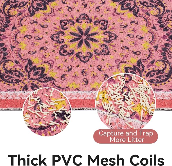 Cat Litter Mat, 33"x22" High-Density PVC Cat Litters Trapping Mat, Waterproof & Non-Slip Backing, Litter Box Catcher, Soft on Kitty Paws, Easy Washable Pet Supplies Pink