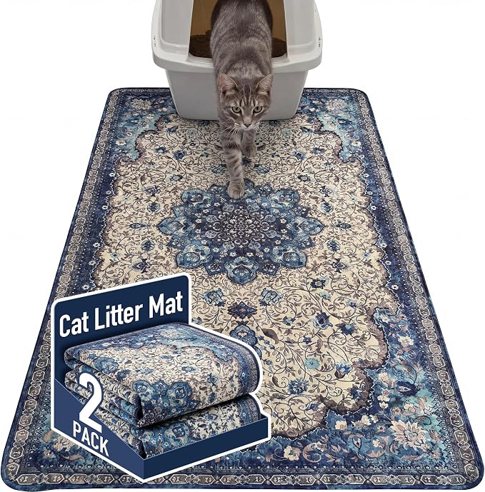 Hompet Cat Litter Mat 2 Pack, 35x60 Large Machine Washable Trapping Mats for Cats, Super Absorbent & Urine-Proof Cat Litter Box Mat for Floor, Waterproof & Non Slip Kitty Litter Rug