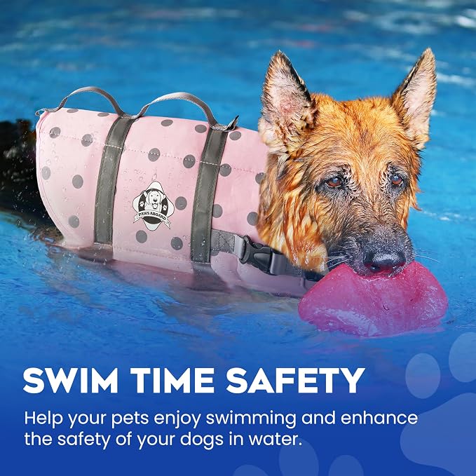 Dog Life Jacket — Premium Swim Vest with SafeChin Anti-Choke Collar | PAWS Aboard Pink | RapidLift Rescue Handle, D-Ring, Reflective Trim | Boating, Kayaking, Pool | Large (50–80 lbs)
