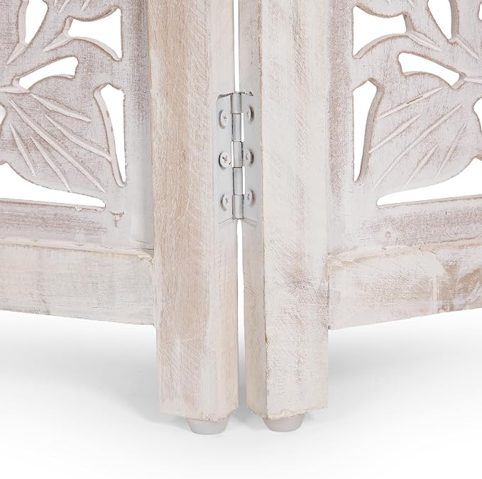 Lightnpro 3-Panel Carved Wooden Dog Gate – 54 Inch Foldable Freestanding Pet Barrier, White Wash Indoor Safety Fence for Small Dogs & Puppies – 24x18 Inch Panels