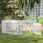 DUMOS Dog Playpen 6 Panels 24" Plastic Exercise Indoor Pen with Door Small Puppy, Medium Dogs Animal Pet Fence for Outdoor, Garden, Yard, RV Camping, White