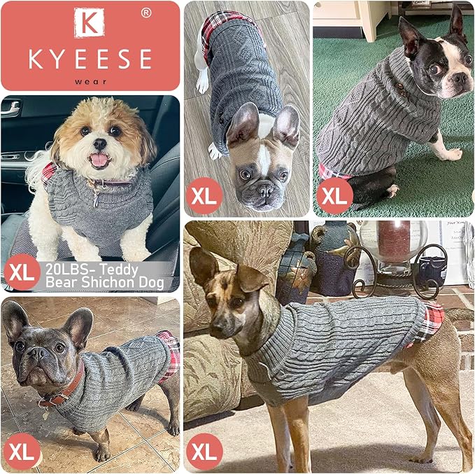 KYEESE Dog Sweater Turtleneck Thick Knit Pullover for Cold Weather | Stretchy Fit, Lightweight & Warm, Cozy Knit Comfort, Classic Plaid Design, Gentle on Sensitive Skin, Comfortable Daily Wear