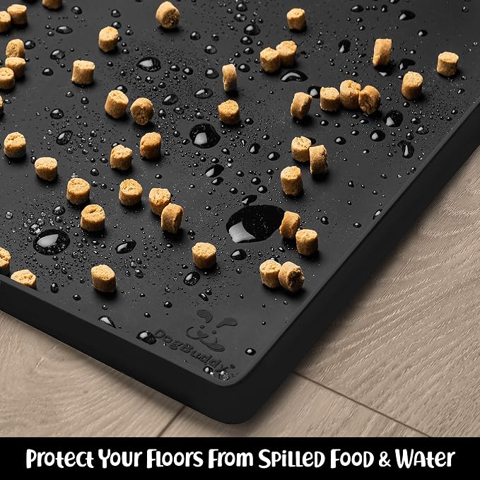 DogBuddy Dog Food Mat Waterproof Silicone Pet Feeding Mat for Dogs, Non-Slip, Easy to Clean, Black