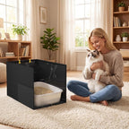 Aokeyee Black High Side Cat Litter Box Enclosure Splash Guard | All-Inclusive Waterproof, 27.16x21.65x16.53, Foldable Anti-Leakage Dust Control
