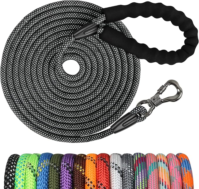 NTR Long Dog Leash, 50FT Check Cord with Swivel Lockable Hook and Comfortable Padded Handle for Dog Leash for Small Medium and Large Dogs Walking Training Hiking Camping Playing