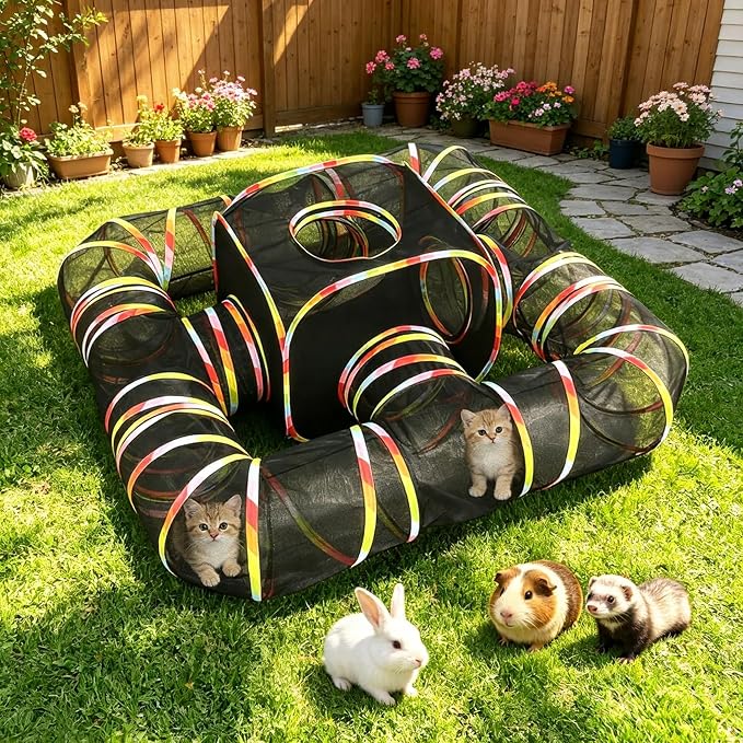 CypherX Outdoor Rainbow Cat Enclosure, 5 in 1 Portable Cat Tents for Outside Cage Free Outside Pet Enclosure Cat Tunnel Outdoor Playground for Indoor Cats and Small Animals