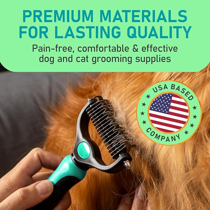 Maxpower Planet Hair Brush - Double Sided Shedding, Dematting Undercoat Rake for Dogs and Cats - Extra Wide Dog Grooming Brush, Reduce Shedding by 95%, Turquoise | Turquoise, Undercoat Rake, Detangling Comb, 9/17-Teeth Dual-Sided, Cats, Anti-Slip Handl...