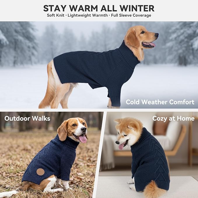 cyeollo Dog Sweater Long Sleeve Knitted Turtleneck Pullover Warm Clothes | Ultra Soft Warm Knit, Full Coverage, 4-Way Stretch for Easy Movement, Easy On & Off, Winter Daily Wear for Small Dogs