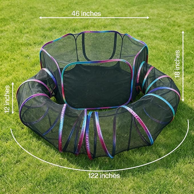 PAWISE Outdoor Cat Enclosure, Cat Tent and Tunnel, Pop Up,Storage Bag | Oxford, 46x46x18in tent, 122in tunnel, includes storage bag