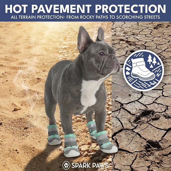 Spark Paws 365 Dog Shoes - All-Season Boots for Winter Snow & Hot Pavement | Water-resistant, anti-slip, stay-on straps - rain, ice & summer booties in one. Reflective; small, medium & large dogs