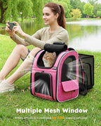 pecute Cat Backpack Extendable, Cat Carrier Backpack with Breathable Window | Durable Oxford Cloth, Lockable Zipper,Use for Pet Under 11 lbs to Travel