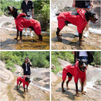 LOVELONGLONG Fleece-Lined Dog Raincoat with Removable Hood – Waterproof Winter Full Body Dog Jacket – Windproof Snowproof Cold-Weather Suit – Red-F 3XL
