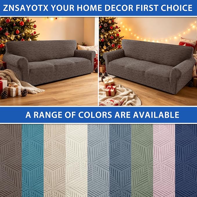 ZNSAYOTX Stretch Couch Cover, 1 Piece Oversized Sofa Covers for 3 Cushion Couch, Jacquard Sofa Slipcovers with Elastic Bottom Thickened Furniture Protector for Dog Cat Pet (X-Large, Brown)