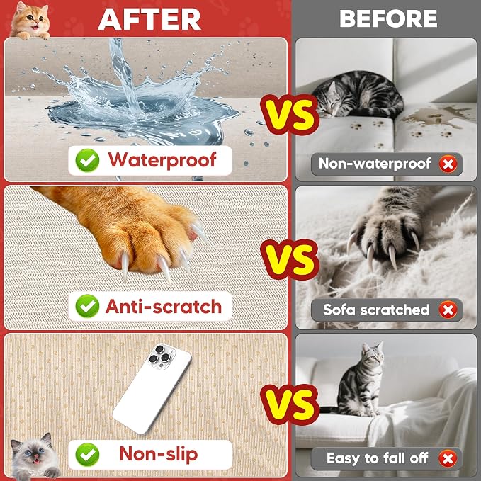 Loiion Cat Scratch Proof Furniture Protector Waterproof Sofa Cover 150"x71" | Pet-Friendly Couch Protector, Anti-Scratch & Anti-Slip Sofa Cover For Cats Dogs Kids, Machine Washable