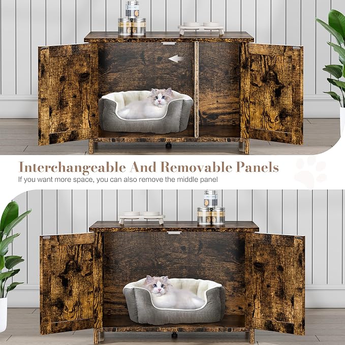 JY QAQA Cat Litter Box Enclosure,Litter Box Furniture Hidden with Barn Door,Wooden Cat Washroom Furniture,Cat House,Fit Most of Litter Box,Brown