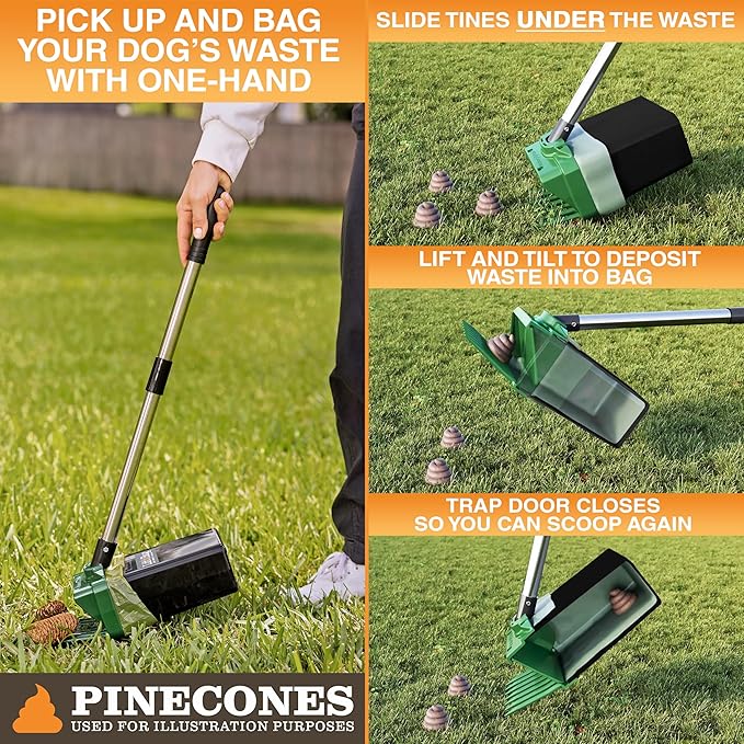 Neater Pet Brands Lift N’ Bag 2.0 Dog Pooper Scooper with Bag Attachment & 31" Pole for Small to Large Dogs, New Longer Pole, 60 Refill Bags, Heavy Duty Dog Poop Scooper for Yard, One-Hand Use