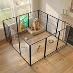 FXW AuraSpace Pro Acrylic & Wire Mesh Indoor Dog Playpen, 40" H, 12 Panels | Clear View, Heavy-duty Metal, Flexible Layouts, Easy Walk-Through, For Medium & Large Dogs, Patented