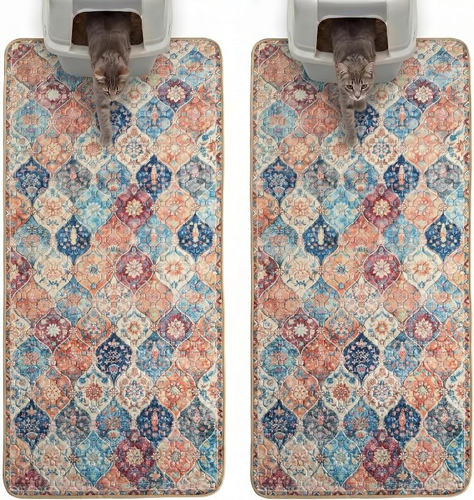 Hompet Cat Litter Mat 2 Pack, 24x60 Large Machine Washable Trapping Mats for Cats, Super Absorbent & Urine-Proof Cat Litter Box Mat for Floor, Waterproof & Non Slip Kitty Litter Rug