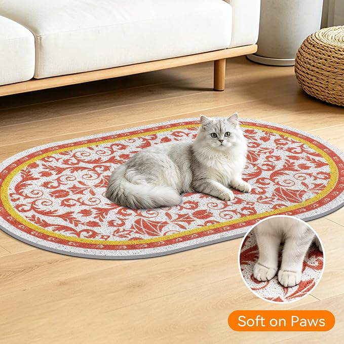 Cat Litter Mat, 24"x15" High Density PVC Litter Rug Trapping Mat, Non-Slip, Waterproof & Urine-Proof Kitty Litters Catcher Mats, Keep Floor Clean, Soft on Kitten Paws, Cat Essentials Brown