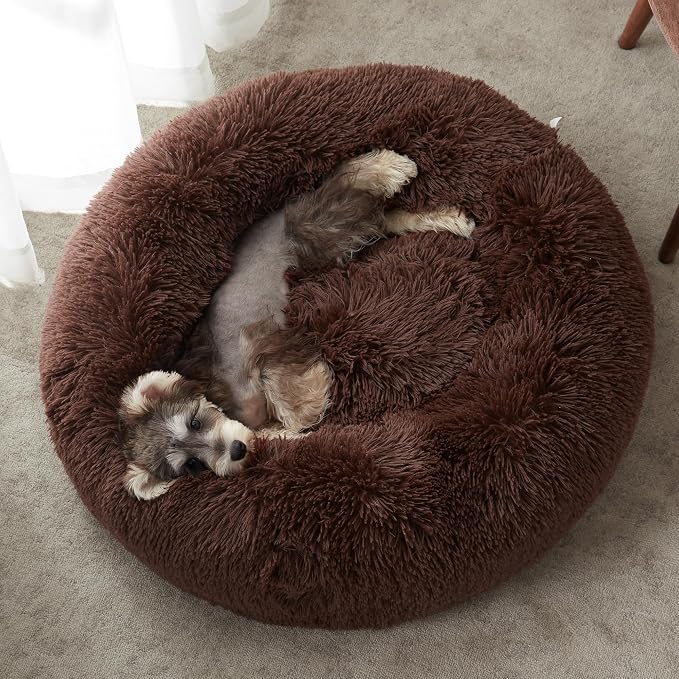 WESTERN HOME WH Calming Dog Bed & Cat Bed, Anti-Anxiety Donut Dog Cuddler Bed, Warming Cozy Soft Dog Round Bed, Fluffy Faux Fur Plush Dog Cat Cushion Bed for Small Medium Dogs and Cats | Fluffy Faux Fur Round Cuddler,Anti-Anxiety,Anti-Slip Bottom,Pet B...