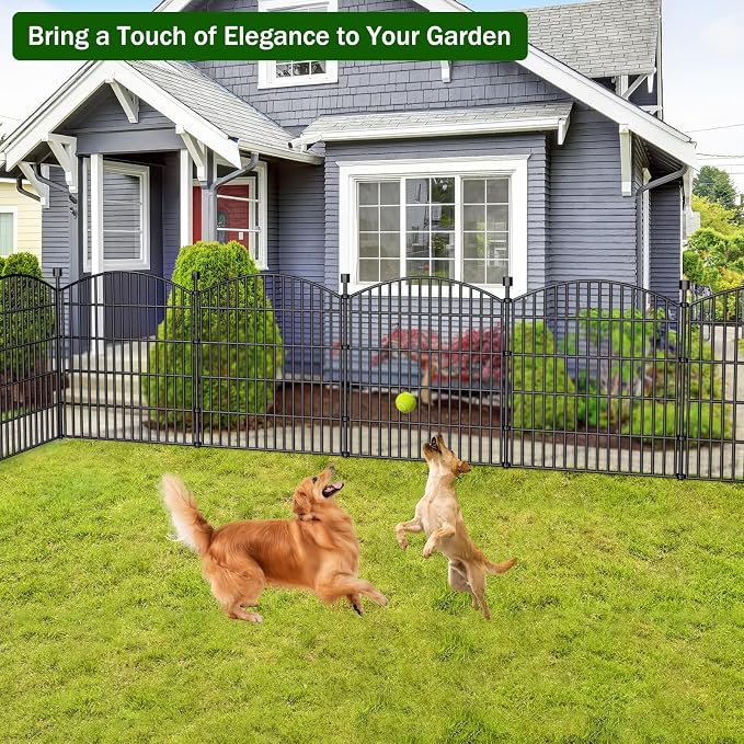 5 Panel No Dig Decorative Garden Fence 32" H x 11.8'L Outdoor Dog Barrier | Rustproof welded steel with deep ground stakes for yards, patios. Modular design contains pets, rabbits, small animals.