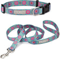 Lucky Love Dog, Boho Chic Matching Dog Collar and Leash Set, Vivid Pink and Turquoise Collar and Leash for Dogs, Soft, Adjustable, Safe for Training and Walking - (Medium, Clara Combo)