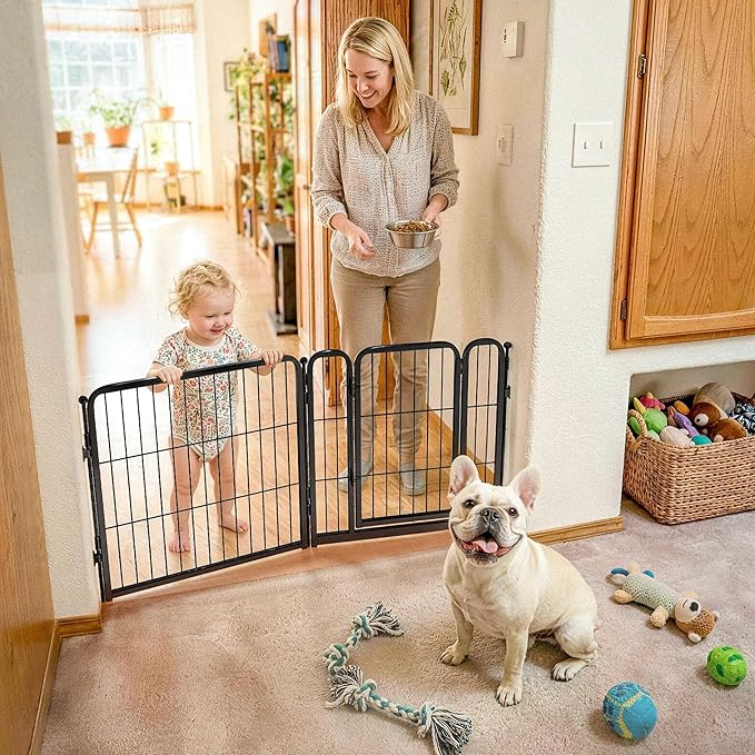 FXW Dog Gate, Extra Wide Adjustable for Openings Up to 46", 24" H | Flexible Space Control, Easy Walk-Through Access, 1 Panel + 1 Gate, For Puppies & Small Dogs, Garage Use
