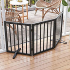 Semiocthome Bamboo Freestanding Dog Gates for Doorways,3-Panel Indoor Puppy Gates for the House with 2 Metal Stands,24"H Folding Pet Gate for Stairs Expands Up to 55"W Fully Assembled Stair Gate Black