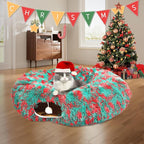 Warm Fluffy Plush Cat Tunnel Bed Under Christmas Tree Big Tube Playground Toys 3 FT Diameter Longer Crinkle Collapsible 3 Way, for Indoor Cat Kitty Kitten Puppy Rabbit Ferret Green-Red
