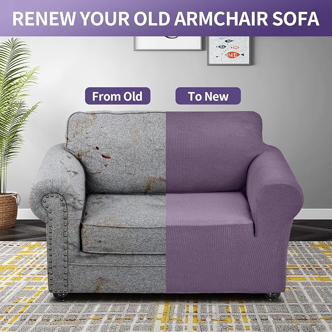 Joccun Stretch Chair Couch Cover,1-Piece Sofa Slipcover Spandex Jacquard Fabric Sofa Covers with Elastic Bottom,Washable Furniture Protector for Dogs,Cats,Kids(Armchair,Grapeade)