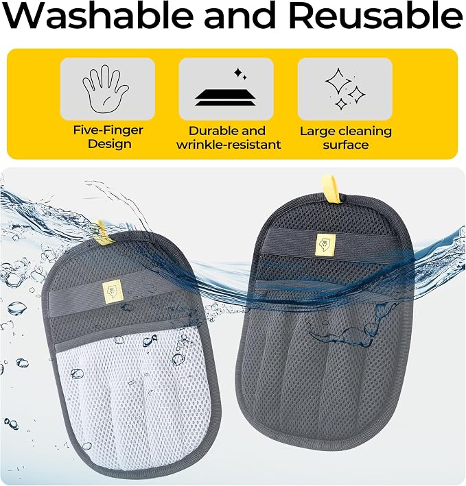 2Pcs Pet Hair Removal Glove for Dogs & Cats - Upgraded Reusable Electrostatic Pet Hair Glove, Pet Hair Remover Tool for Laundry, Couch, Carpet & Car Seat, Pet Grooming Kit (Gray/Black Combo)
