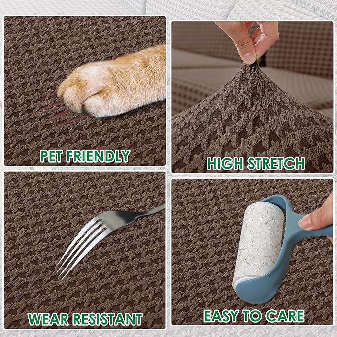 MAXIJIN Stretch Couch Cover Sofa Covers for 3 Cushion Couch (71"-91" Washable Sofa Slipcovers with Non-Slip Foam & Elastic Strap, Dog Cat Pet Friendly Furniture Protector (Large, Brown)
