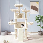 Allewie 68 Inches Cat Tree/House and Towers for Big Feline/Scratching Post/Multi-Level Large Kitty Climbing Tree with Condo/Beige