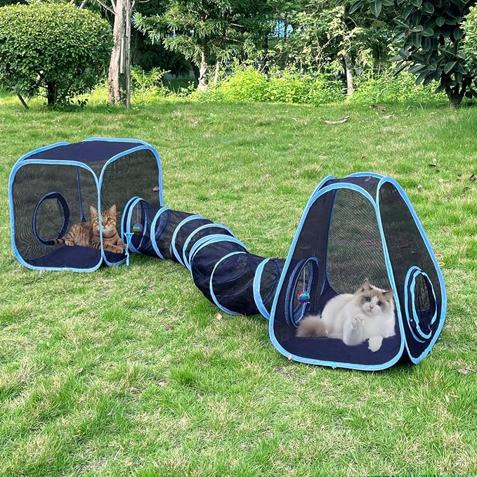 Outdoor Cat Enclosures, Cat Tunnels Catio Tents Cubes for Indoor Cats with Play Ball, Collapsible Outside Playpen Tunnel for Kitty, Rabbit, Puppy and Small Animals