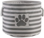 Bone Dry Pet Storage Collection Striped Paw Patch Bin, Medium Round, Gray